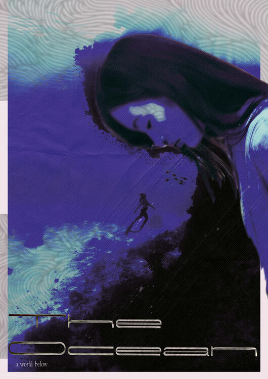 "The Ocean - a world below", diver themed poster design